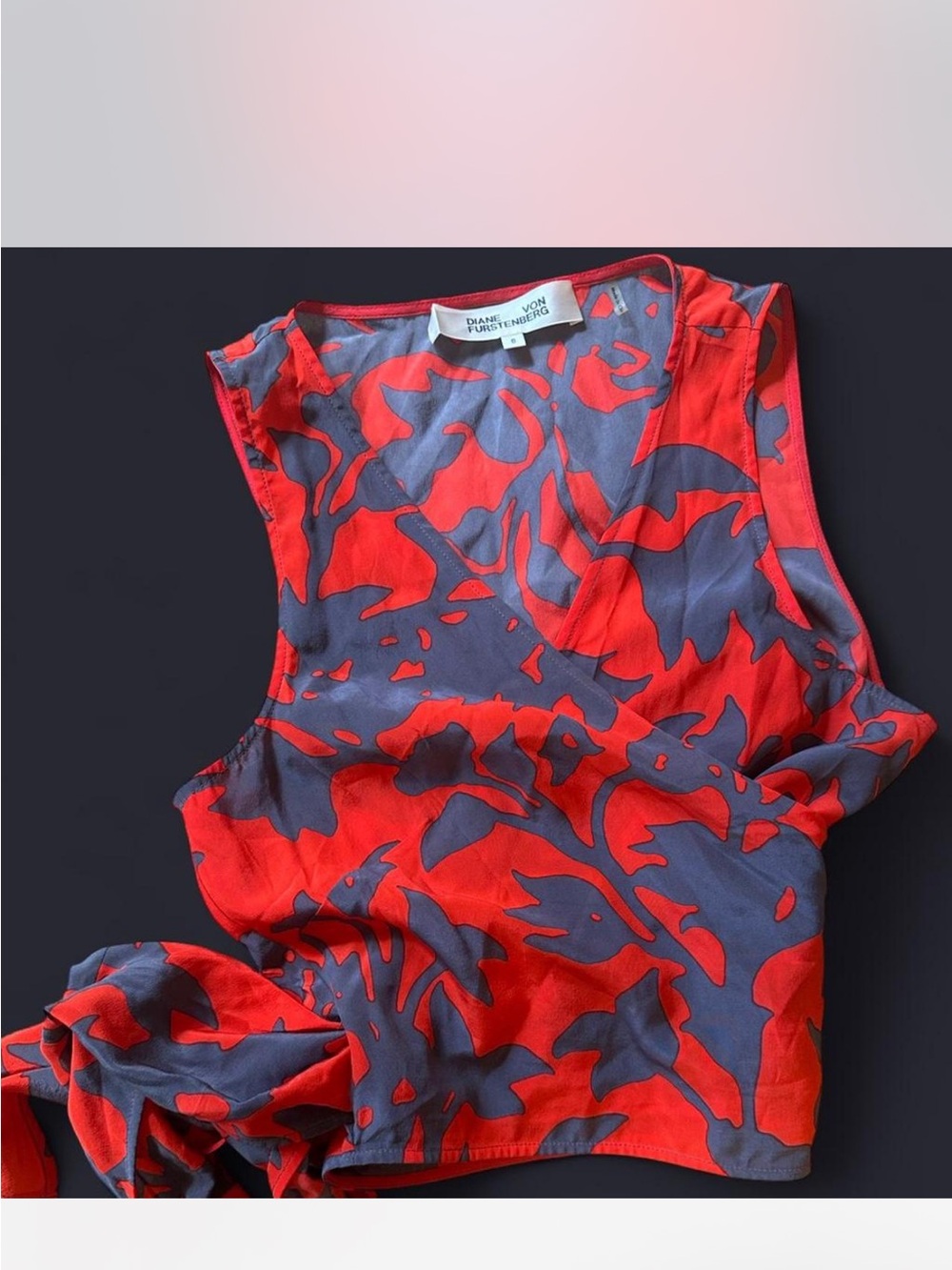 Diane von Furstenberg orange & Gray Floral Silk wrap blouse